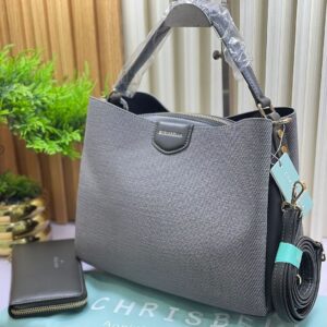 Chrisbella Grey Textured Tote Bag with Wallet Set